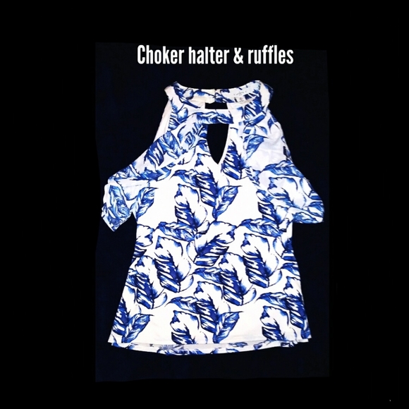 Fever Sleeveless Boho Halter Blouse with Ruffles - Picture 7 of 7